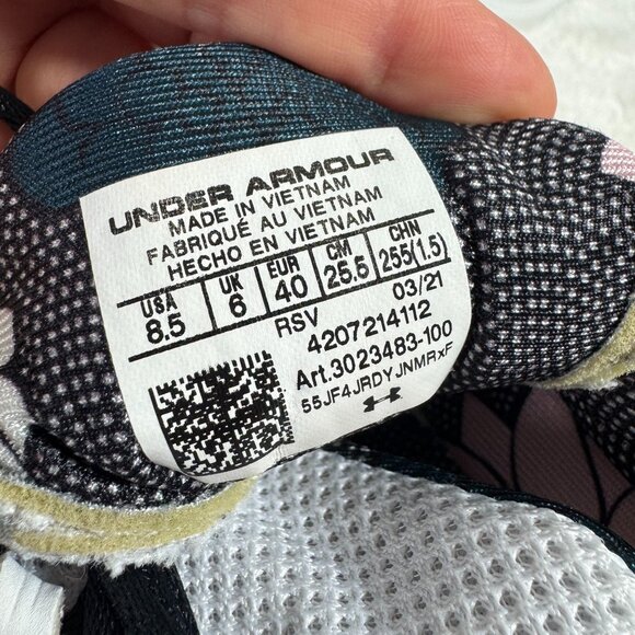 Under Armour Womens White & Pink Athletic Running Shoes Charged Breathe FN Print - Picture 3 of 8